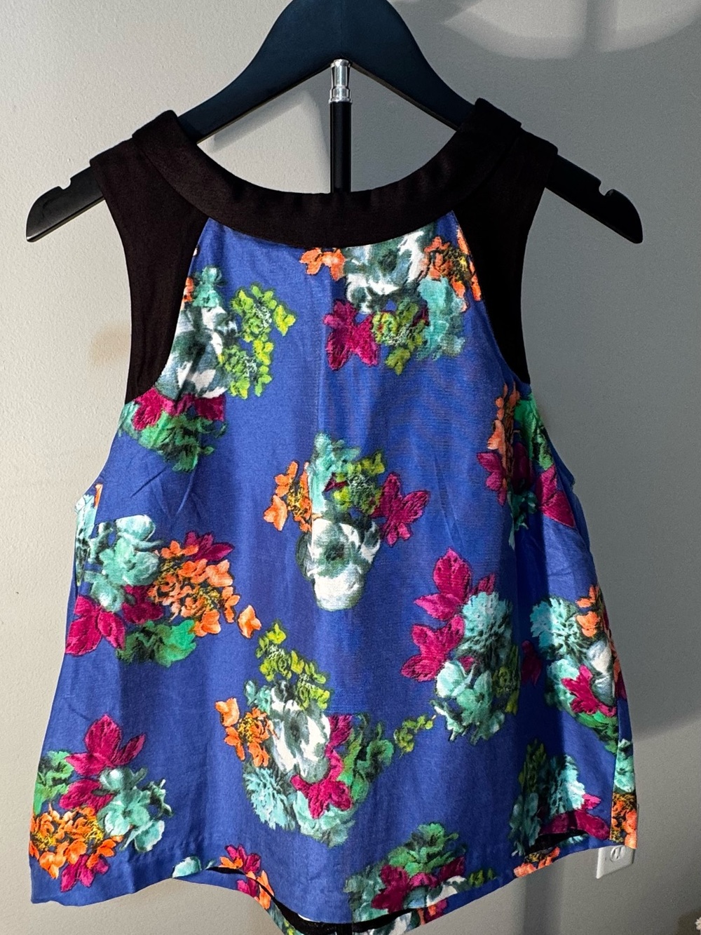 HD in Paris Anthropologie Floral Tank Top Blue Sleeveless Blouse US 12